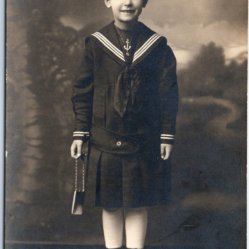 c1910s Lancaster, PA Little Sailor Girl RPPC Dress Suit Real Photo PC Cute A123