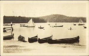 Peterboro NH Sargent Camp c1920s Real Photo Postcard - Canoes