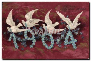 Old Postcard Fantasy Flowers Dove Year 1904