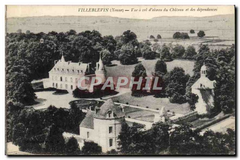 Postcard Old Villeblevin (Yonne) View a crow flies from the Chateau and outbu...