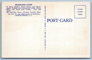 MYRTLE BEACH SC WOODLAND COURT MODERN GUEST ROOMS ROADSIDE MOTEL LINEN POSTCARD