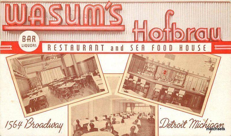1952 Wasum's Hofbrau Restaurant Interior Detroit Michigan postcard 11801