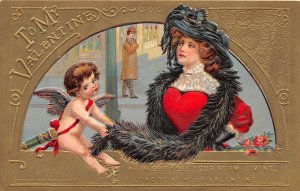 J58/ Valentine's Day Love Holiday Postcard c1910 Pretty Woman Cupid 138