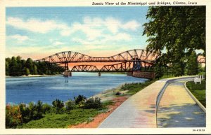 Iowa Clinton Scenic View Of The Mississippi River and Bridges Curteich