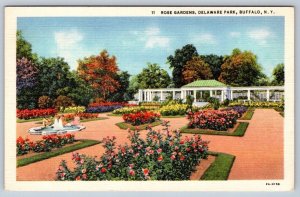 Rose Gardens, Delaware Park, Buffalo New York, Vintage 1932 Linen Postcard