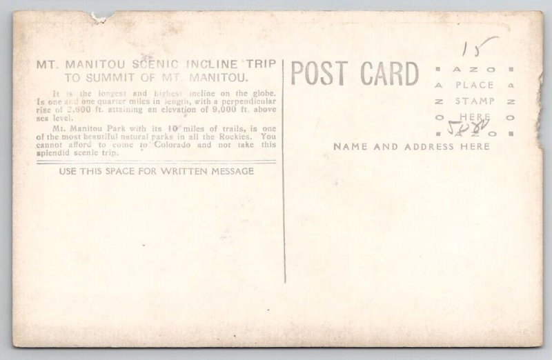 RPPC Mt. Manitou Scenic Incline Trip To Summit Colorado Postcard V28