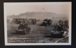 Mint Real Picture RPPC Postcard Us Army Light Tanks Trucks Ft Lewis Washington