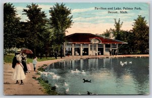 Detroit Michigan~Pavilion Bldg & Lake @ Palmer Park~PM 1917~Vintage Postcard