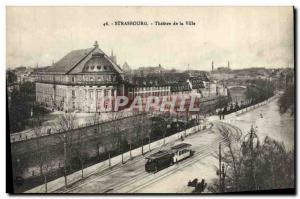 Old Postcard The theater Strasbourg Tram