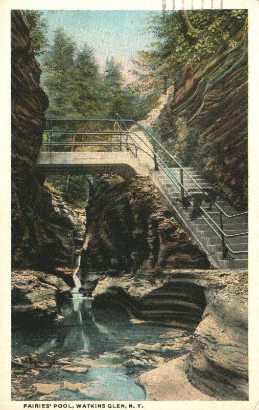 Vintage Postcard 1921 Fairies Pool Watkins Glen NY New York C.D. Leach 1 Cent