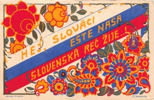 Slovakia Hey, Slovaks Patriotic Song Flowers by SL Kostelnicek postcard C313