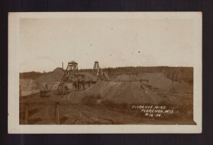 Florence WISCONSIN RPPC 1909 IRON ORE MINE Mining nr Crystal Falls Iron River