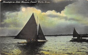 Council Bluffs Iowa c1910 Postcard Moonlight on Lake Manawa