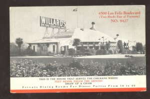LOS ANGELES CALIFORNIA WILLARD'S CHICKEN RESTAURANT ADVERTISING POSTCARD
