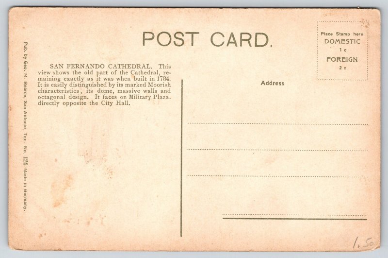San Antonio Texas~San Fernando Cathedral~Dome~Gothic Revival~c1910 Postcard
