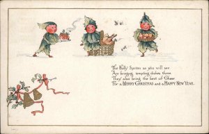 CHRISTMAS FANTASY Holly Sprites Bring Food Fairy Fairies c1915 Postcard