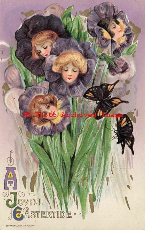 6 Postcards Set, Easter, Winsch 1910, Schmucker, Women in Flower Faces,Butterfly