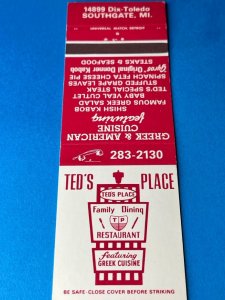 Vintage Matchbook Cover Ted's Place Restaurant Southgate, Michigan MB164