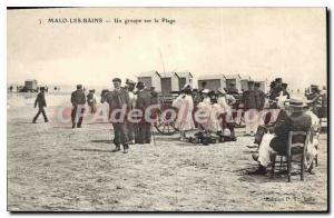 Old Postcard Malo Les Bains A Group On The Beach