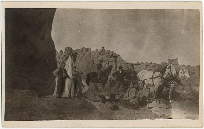 RPPC Camping Trip 1904-18 Men Women Carriage Western Teepee Real Photo Postcard