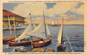 San Blas Cayucas Fishing Boats Colon Panama 1940s linen postcard