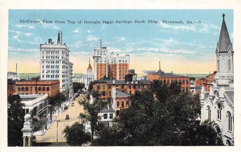 C92/ Savannah Georgia Ga Postcard c1915 Top of State Bank Birdseye View