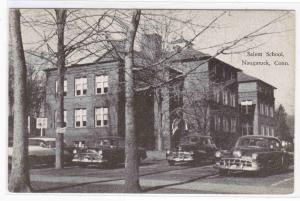 Salem School Cars Naugatuck Connecticut 1950s postcard