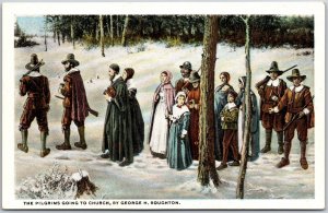 The Pilgrims Going To Church By George H. Boughton Mass. Hand Colored Postcard