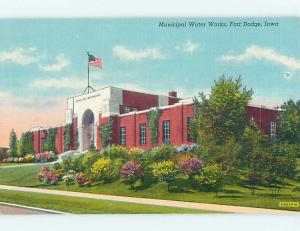 Unused Linen MUNICIPAL WATER WORKS BUILDING Ft. Fort Dodge Iowa IA p0945