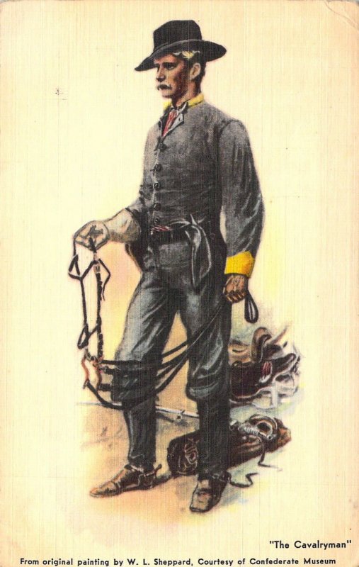 Linen, Civil War, Cavalryman Museum of Confederacy, Richmond VA Old Postcard