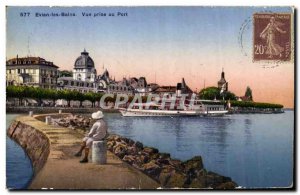 Old Postcard Evian les Bains Vue Prize in Boat Harbor