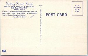 SALT LAKE CITY, Utah UT   Roadside  SPIKING TOURIST LODGE  c1950s Linen Postcard