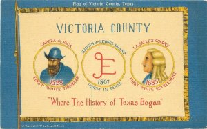 Postcard Texas 1940s Flag of Victoria County Tichnor linen 23-13156