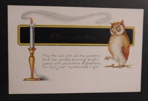 Mint Halloween Postcard Owl and Candle Halloween Wish Mysterious Night
