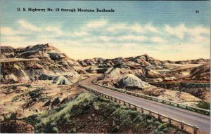 US Highway 10 through Badlands Montana Postcard PM Crow Rock MT Miles City