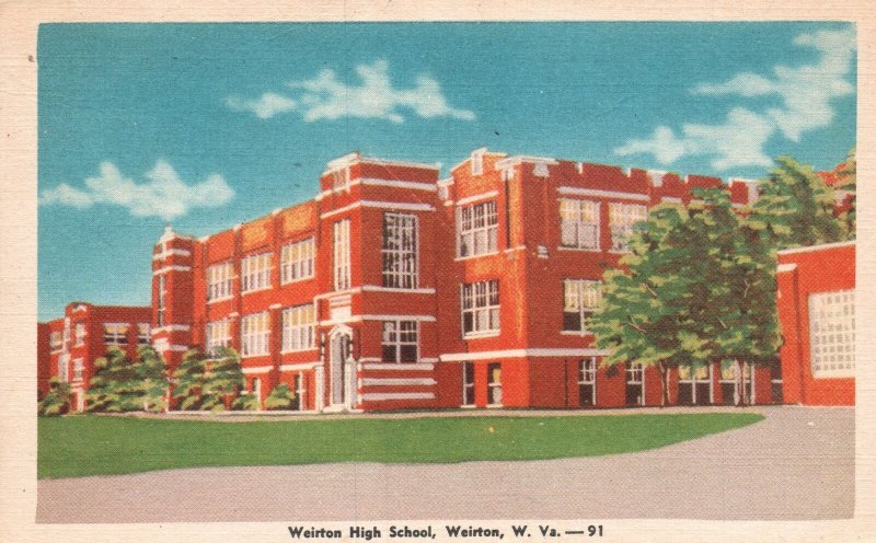 Vintage Postcard 1947 Weirton High School Campus Building Weirton West Virginia