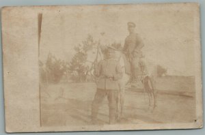 WWI GERMAN SOLDIER w/ OFFICER ON HORSE 1915 ANTIQUE REAL PHOTO POSTCARD RPPC