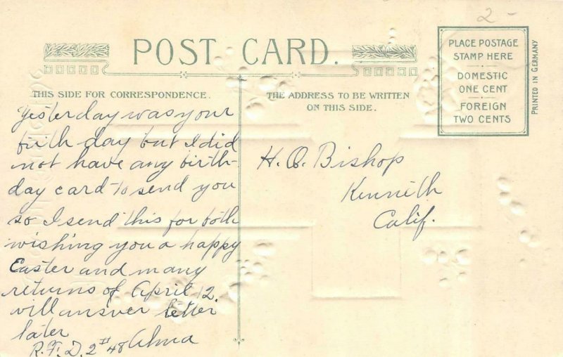 Holiday  A JOYFUL EASTERTIDE   Cross~Farmhouse~Bridge  c1910's Easter Postcard