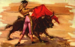 Vintage Postcard Forzado De Pecho Painting Work of Art Bull Fight