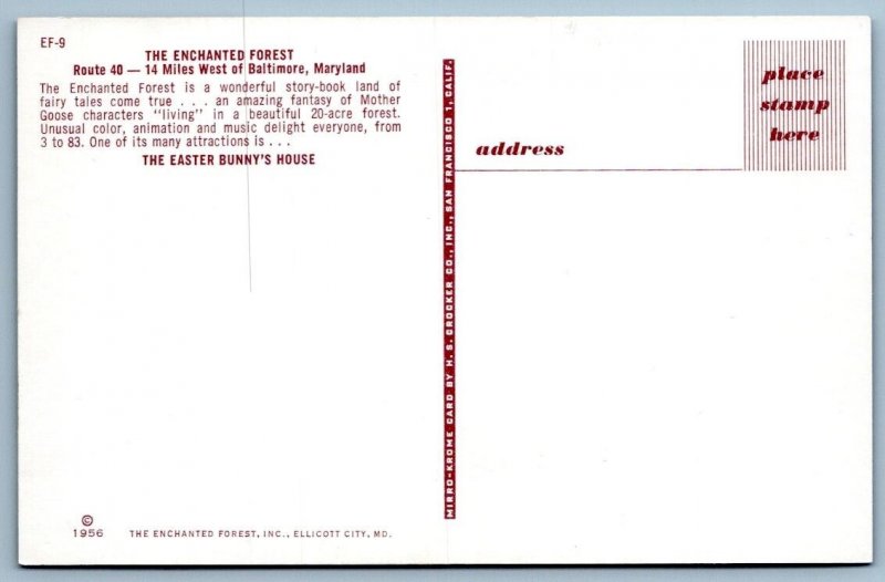 1956 EASTER BUNNY EGG HOUSE ENCHANTED FOREST ELLICOTT CITY MD POSTCARD