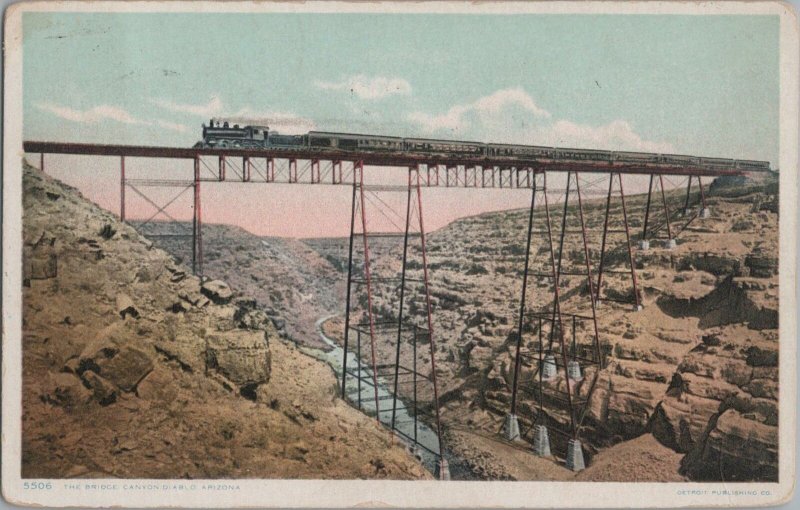 Postcard Railroad Train on The Bridge Canyon Diablo Arizona AZ