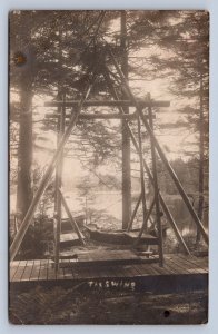 J96/ Near Utica? New York RPPC Postcard c1910 Adirondacks? Swing  9