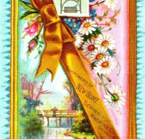 c1880s Orange, Mass. New Home Sewing Machine Trade Card Ottmann Litho Ribbon C53