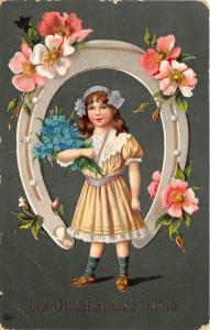 BG20230 girl with flower horseshoe  new year neujahr germany