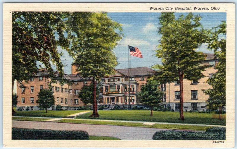 WARREN, Ohio  OH     WARREN CITY HOSPITAL  ca 1940s Linen  Postcard