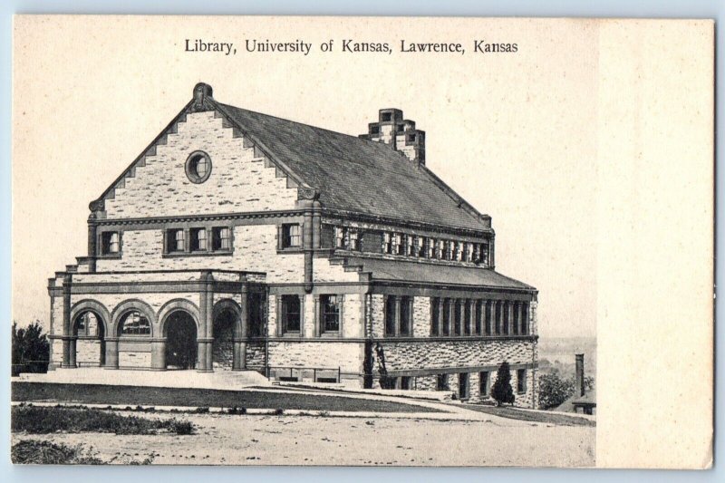 Lawrence Kansas Postcard Library University Exterior View c1905 Vintage Antique