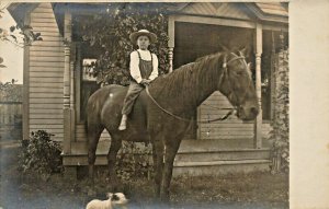 South Dakota Boy On Horse With Dog Real Photo Postcard 