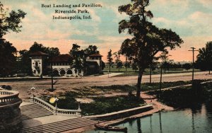 Vintage Postcard 1910's Boat Landing & Pavilion Riverside Park Indianapolis IN