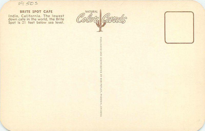 Brite Spot Cafe 1950s Indio California Roadside Petley postcard 8134