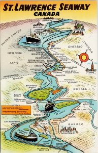 St. Lawrence Seaway Canada Map Illustration Postcard G30